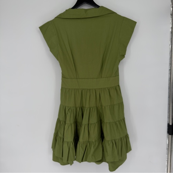 NEW DELUC Green Olive Frilly Mini Tiered Dress Sz Medium - Picture 6 of 7